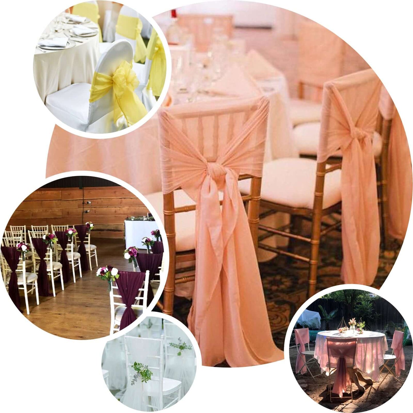 5 Pack | Taupe DIY Premium Designer Chiffon Chair Sashes | 22" x 78"