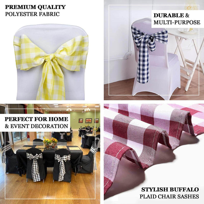 5 Pack | Buffalo Plaid Checkered Chair Sashes - Yellow/White