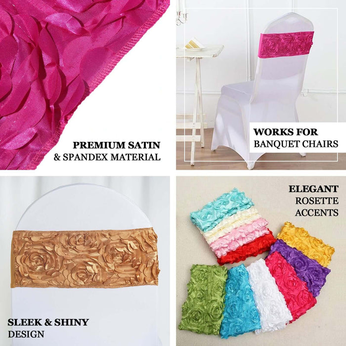 5 Pack | Dusty Rose Satin Rosette Spandex Stretch Chair Sashes | 6"x14"