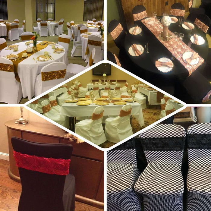 5 Pack | Dusty Rose Satin Rosette Spandex Stretch Chair Sashes | 6"x14"