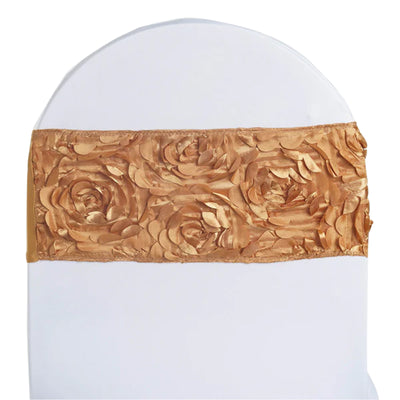 Elevate Your Event with Gold Satin Rosette Chair Sashes