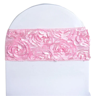 Elegant Design of Pink Satin Rosette Chair Sashes