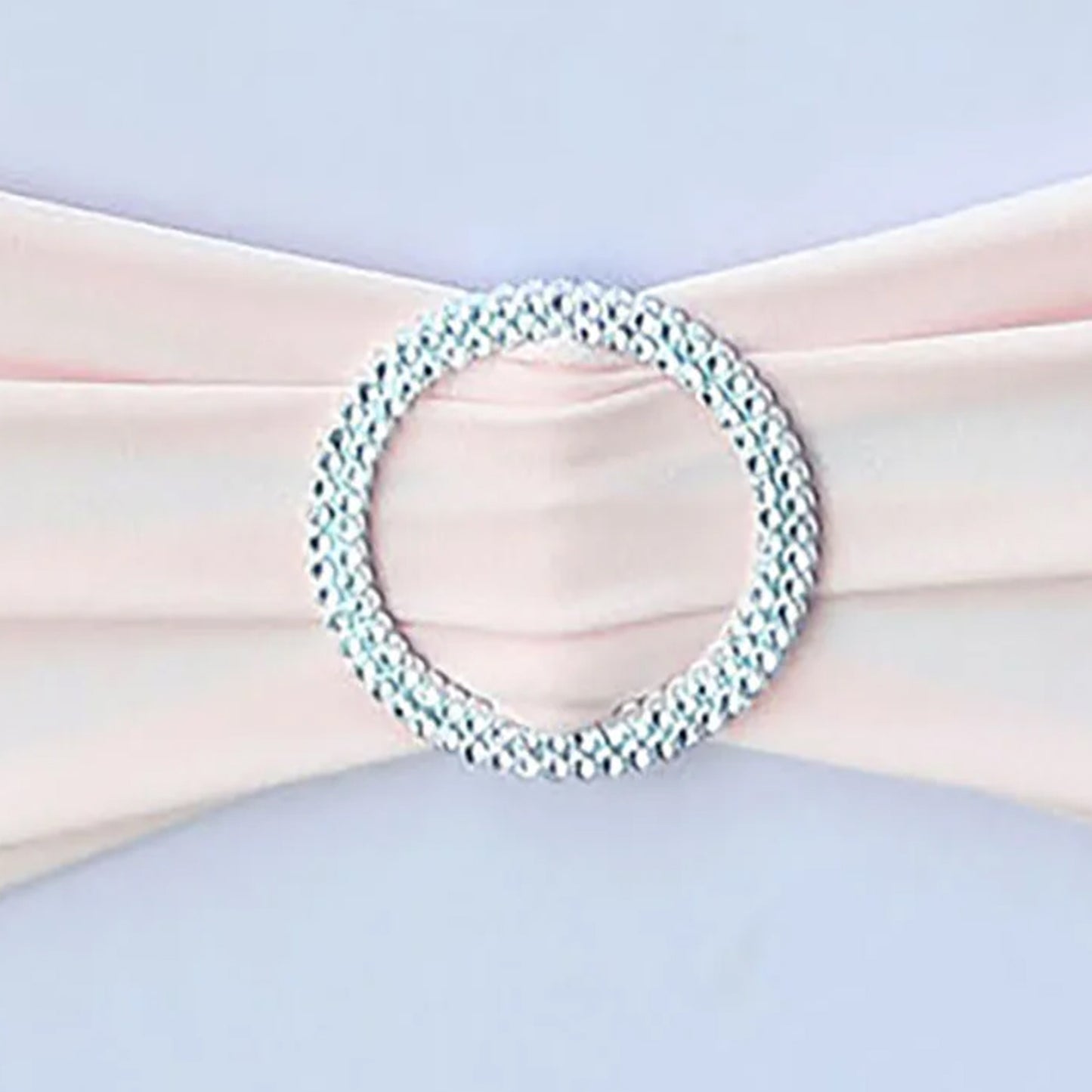 5 Pack Blush 5"x14" Spandex Stretch Fitted Chair Sashes with Silver Diamond Ring Slide Buckle