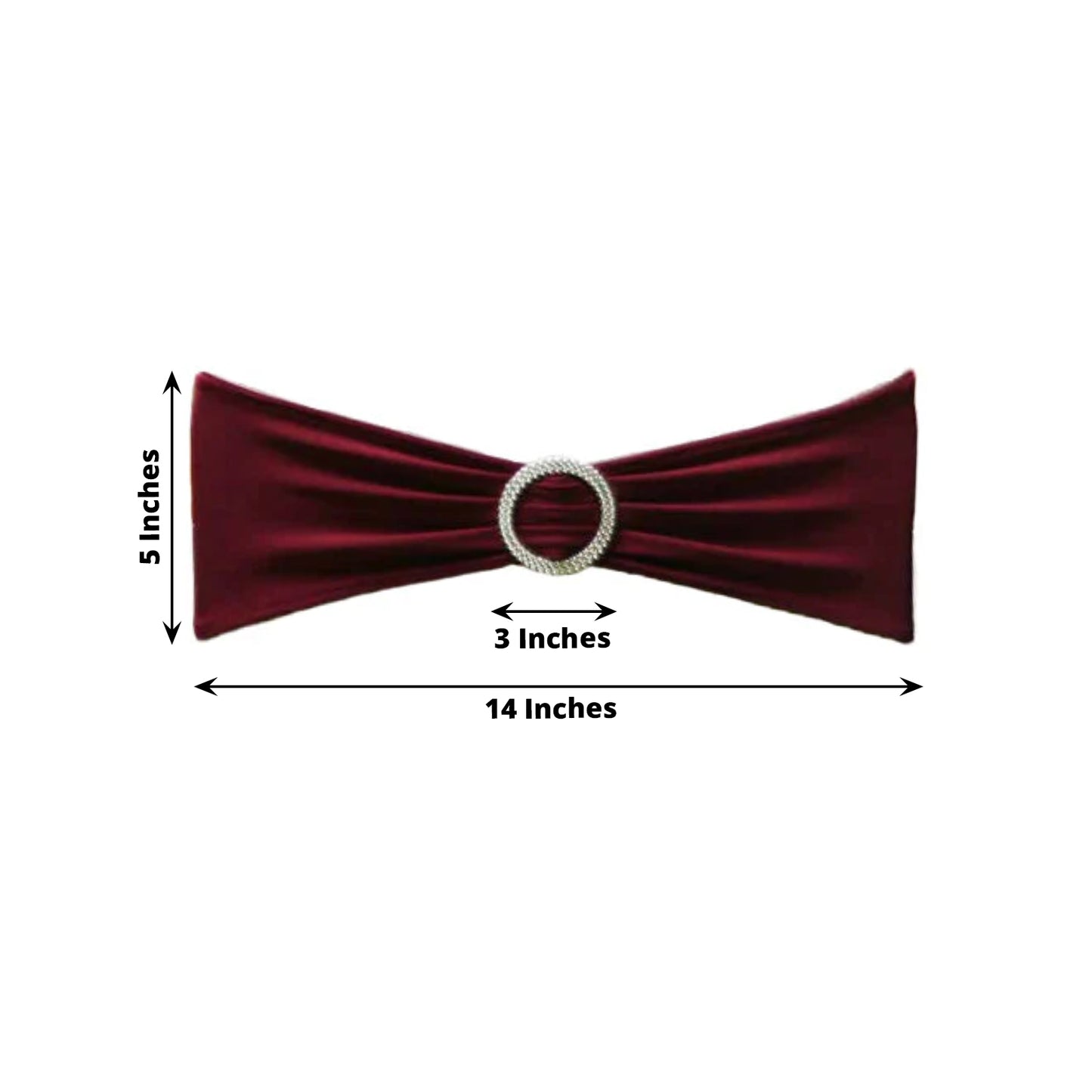 5 Pack | Burgundy Spandex Stretch Chair Sashes with Silver Diamond Ring Slide Buckle | 5"x14"