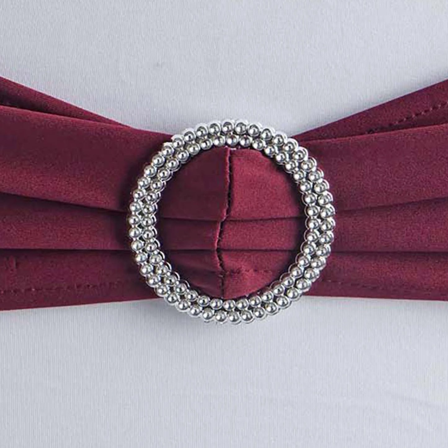 5 Pack | Burgundy Spandex Stretch Chair Sashes with Silver Diamond Ring Slide Buckle | 5"x14"