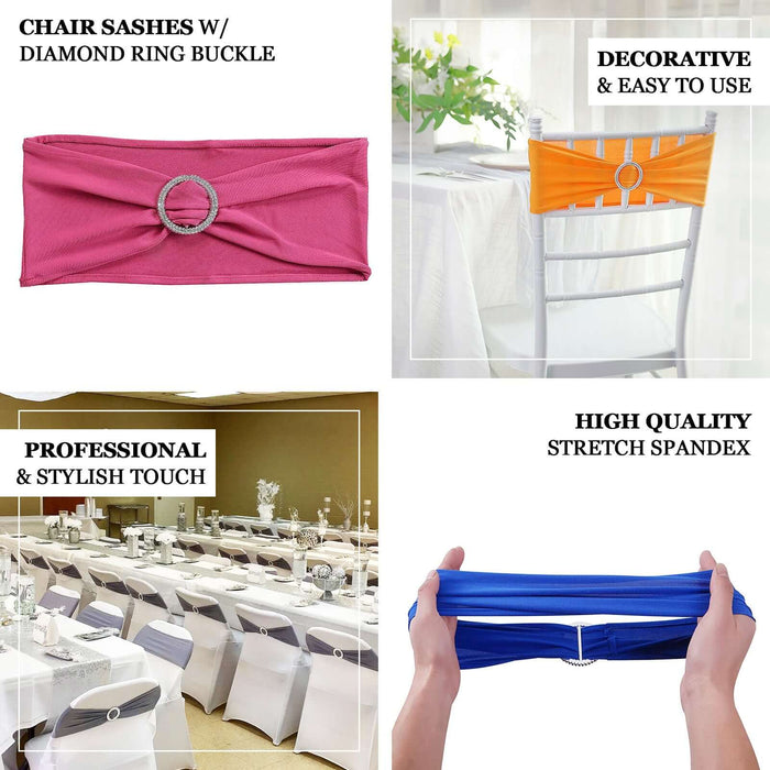 5 Pack Blush 5"x14" Spandex Stretch Fitted Chair Sashes with Silver Diamond Ring Slide Buckle