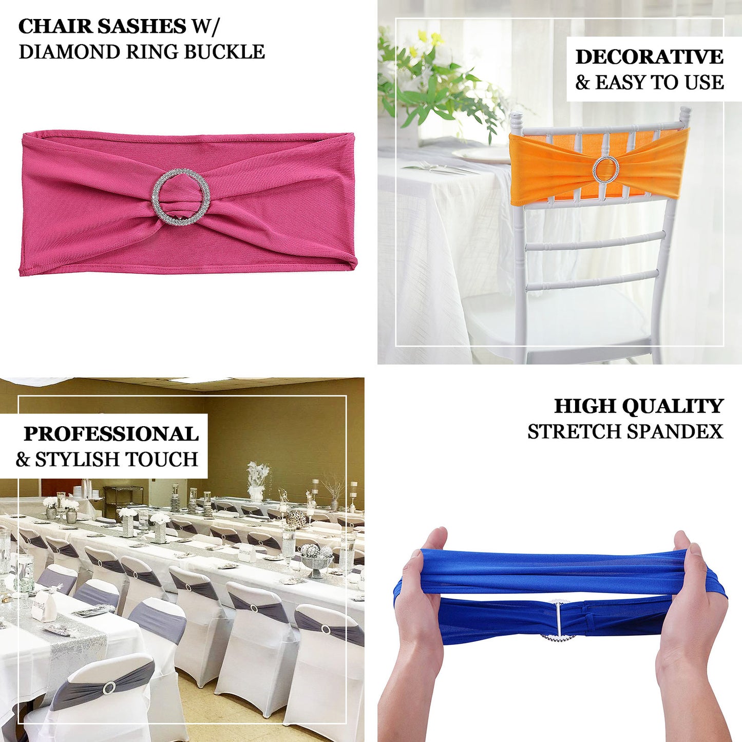 5 Pack | Nude Spandex Stretch Chair Sashes with Silver Diamond Ring Slide Buckle | 5"x14"