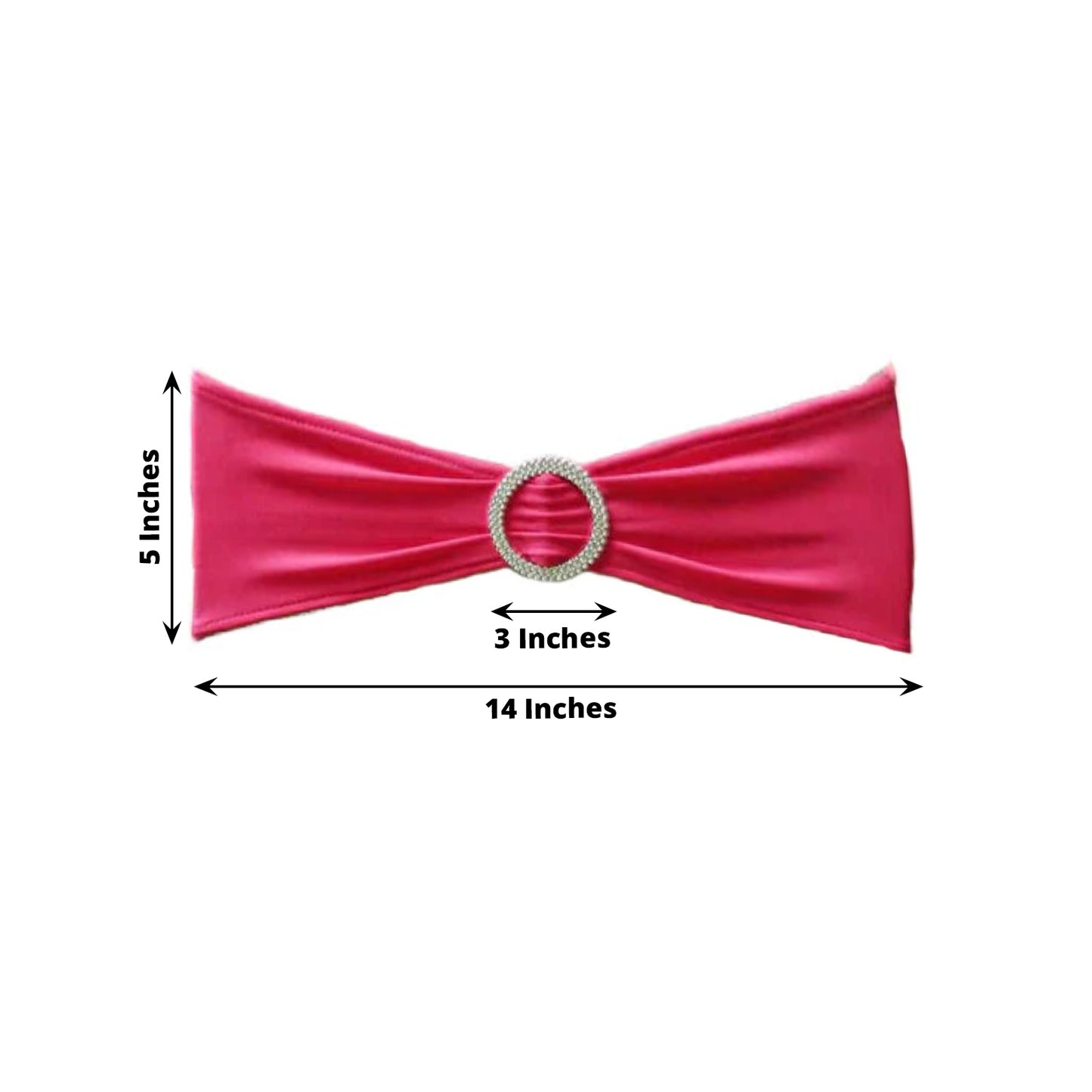 5 Pack | Fuchsia Spandex Stretch Chair Sashes with Silver Diamond Ring Slide Buckle | 5"x14"