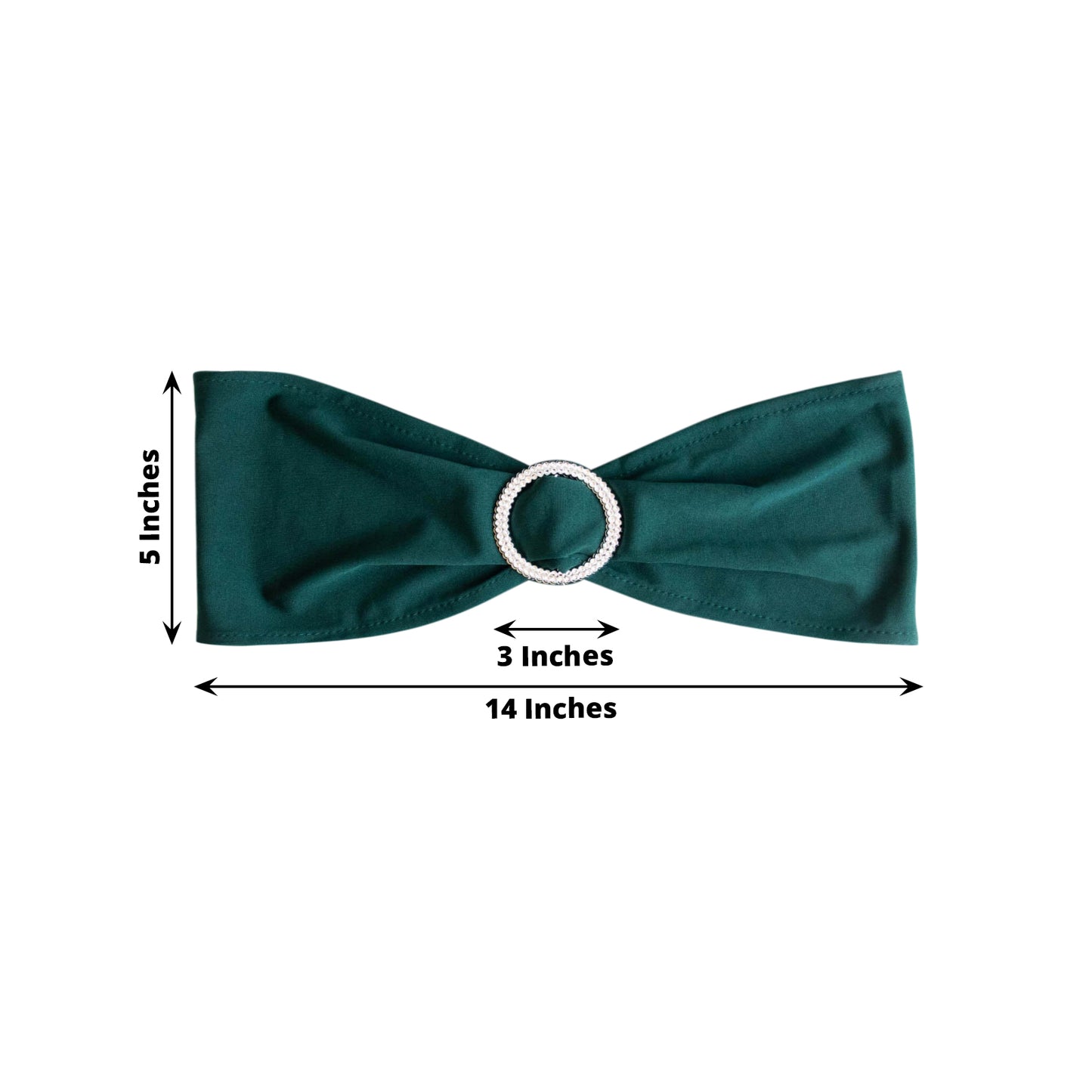 5 Pack | Hunter Emerald Green Spandex Stretch Chair Sashes with Silver Diamond Ring Slide Buckle | 5"x14"