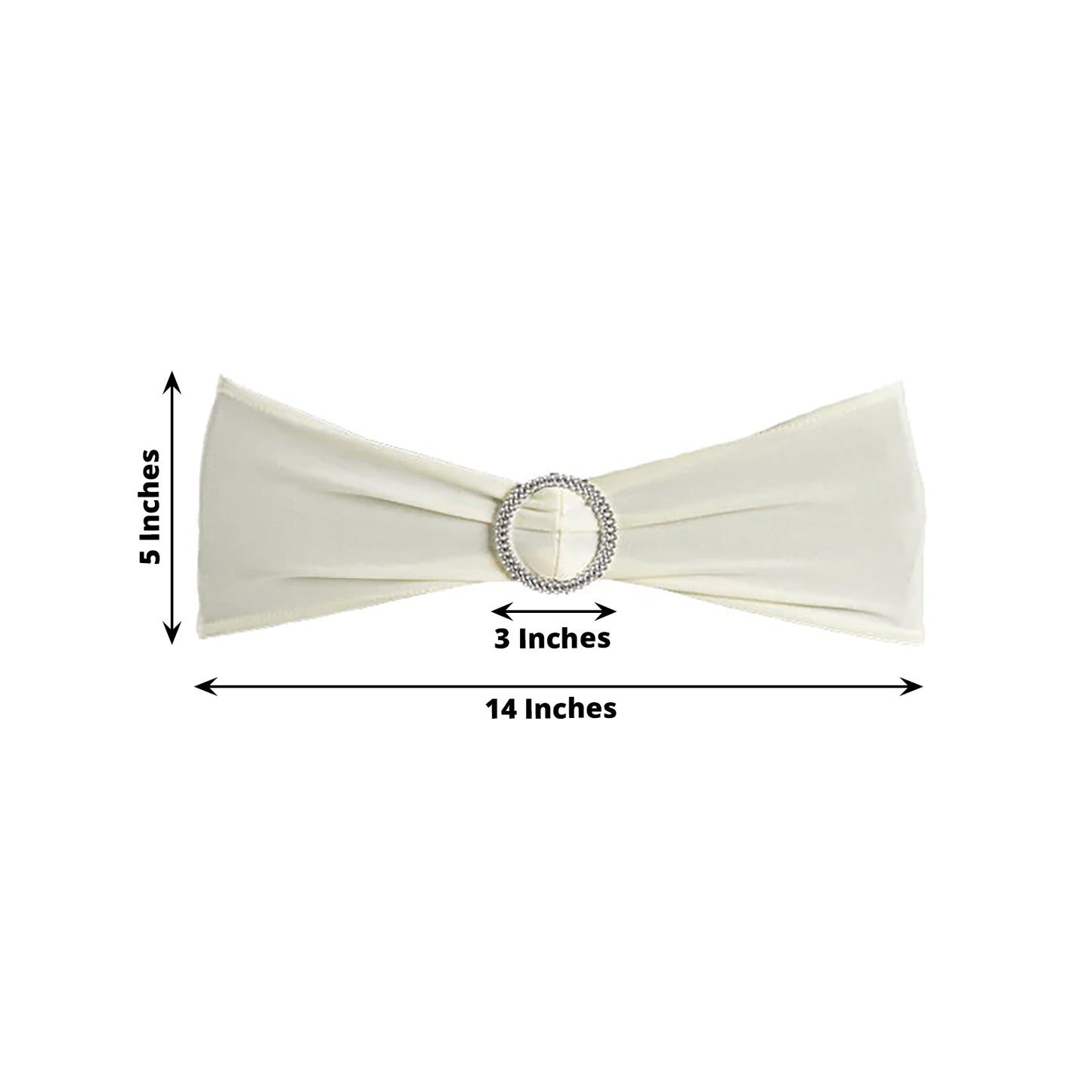 5 Pack | Ivory Spandex Stretch Chair Sashes with Silver Diamond Ring Slide Buckle | 5"x14"