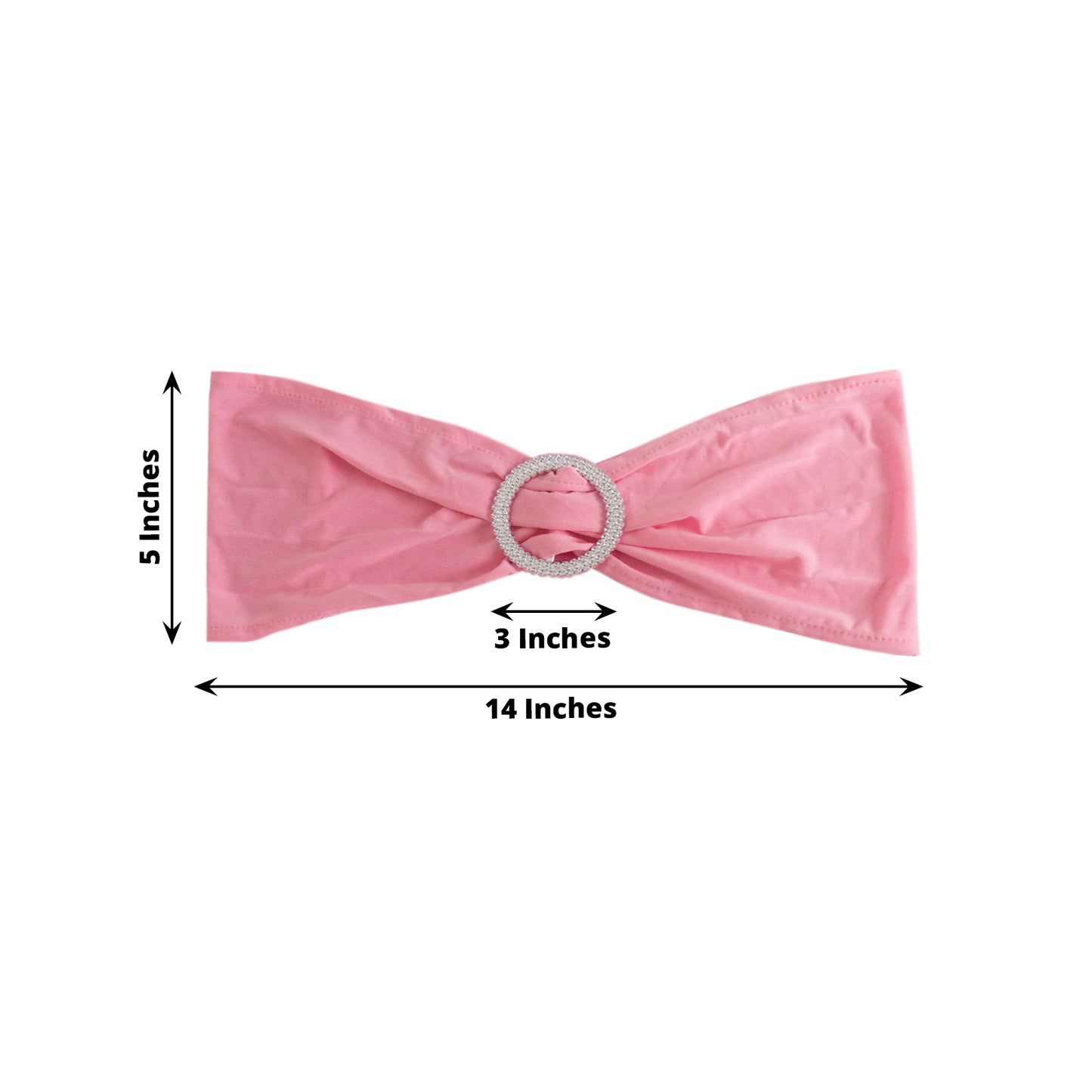 5 Pack | Pink Spandex Stretch Chair Sashes with Silver Diamond Ring Slide Buckle | 5"x14"