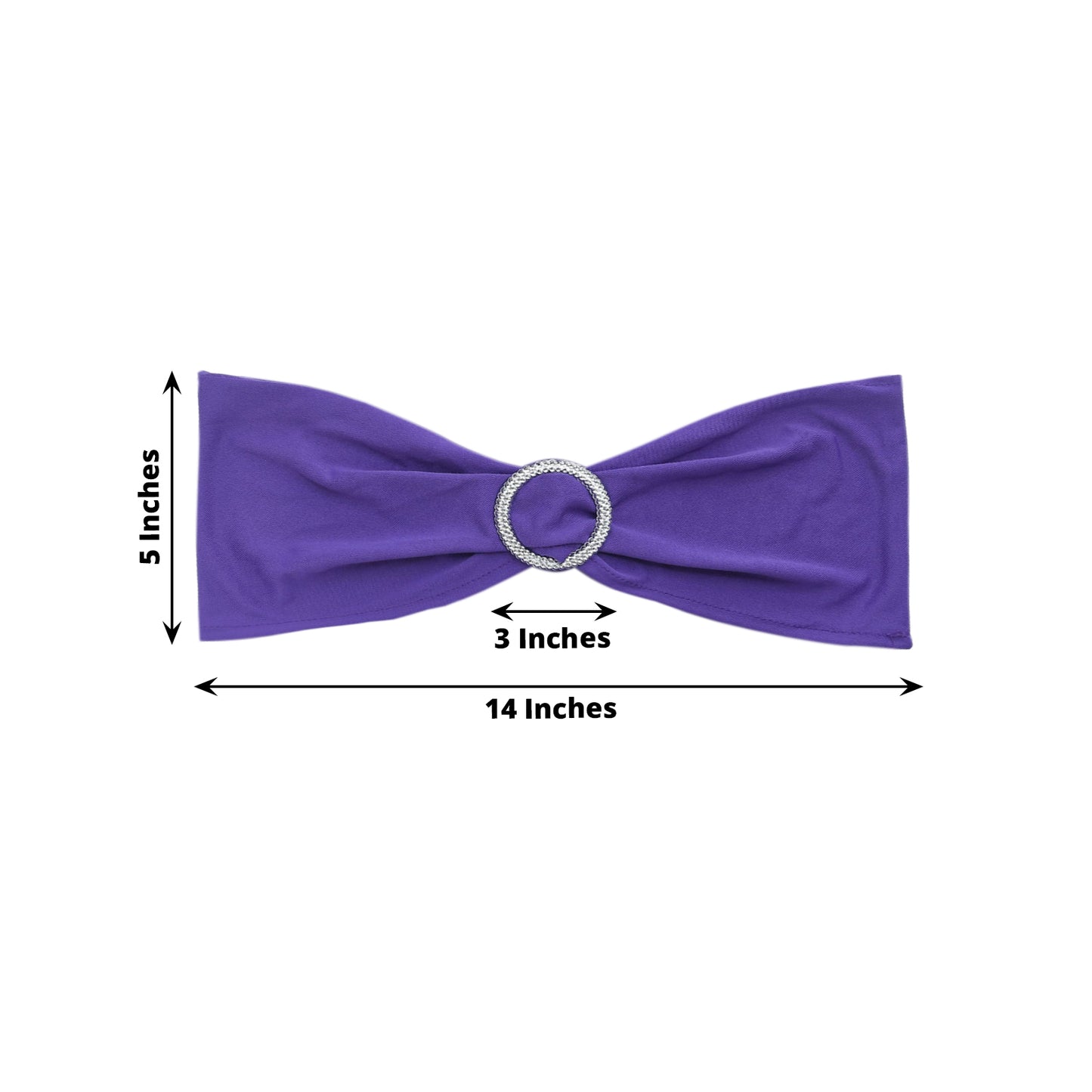 5 Pack | Purple Spandex Stretch Chair Sashes with Silver Diamond Ring Slide Buckle | 5"x14"