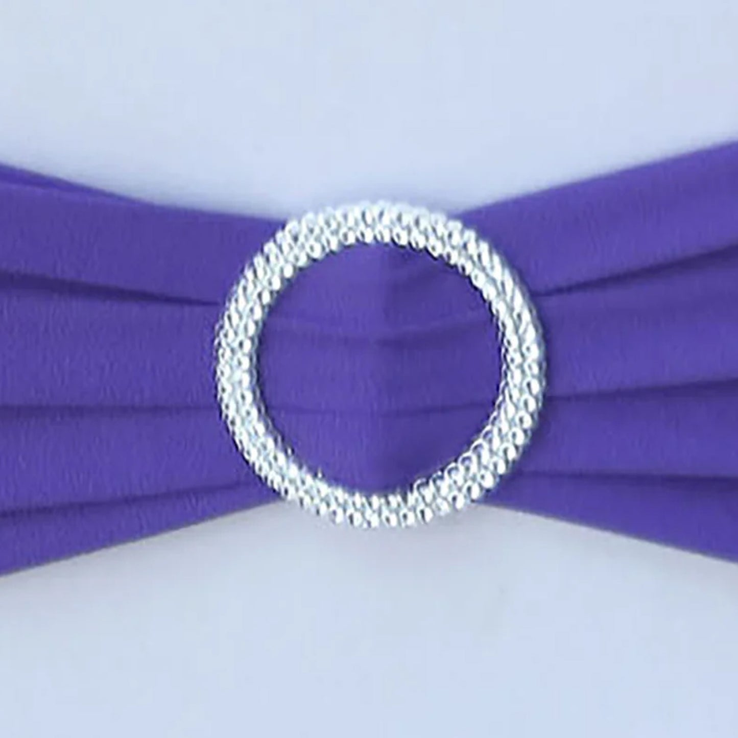 5 Pack | Purple Spandex Stretch Chair Sashes with Silver Diamond Ring Slide Buckle | 5"x14"