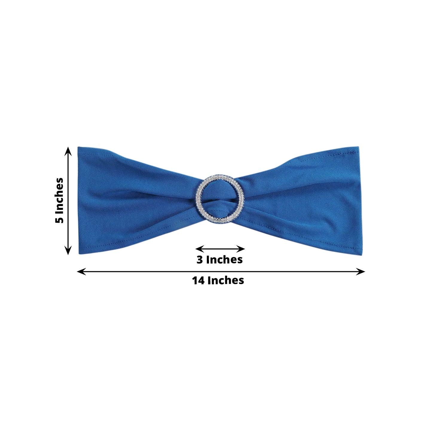 5 Pack | Royal Blue Spandex Stretch Chair Sashes with Silver Diamond Ring Slide Buckle | 5"x14"