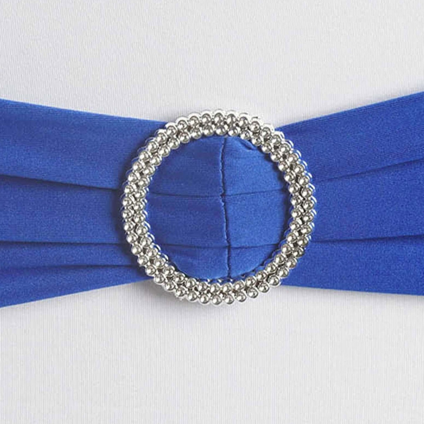 5 Pack | Royal Blue Spandex Stretch Chair Sashes with Silver Diamond Ring Slide Buckle | 5"x14"