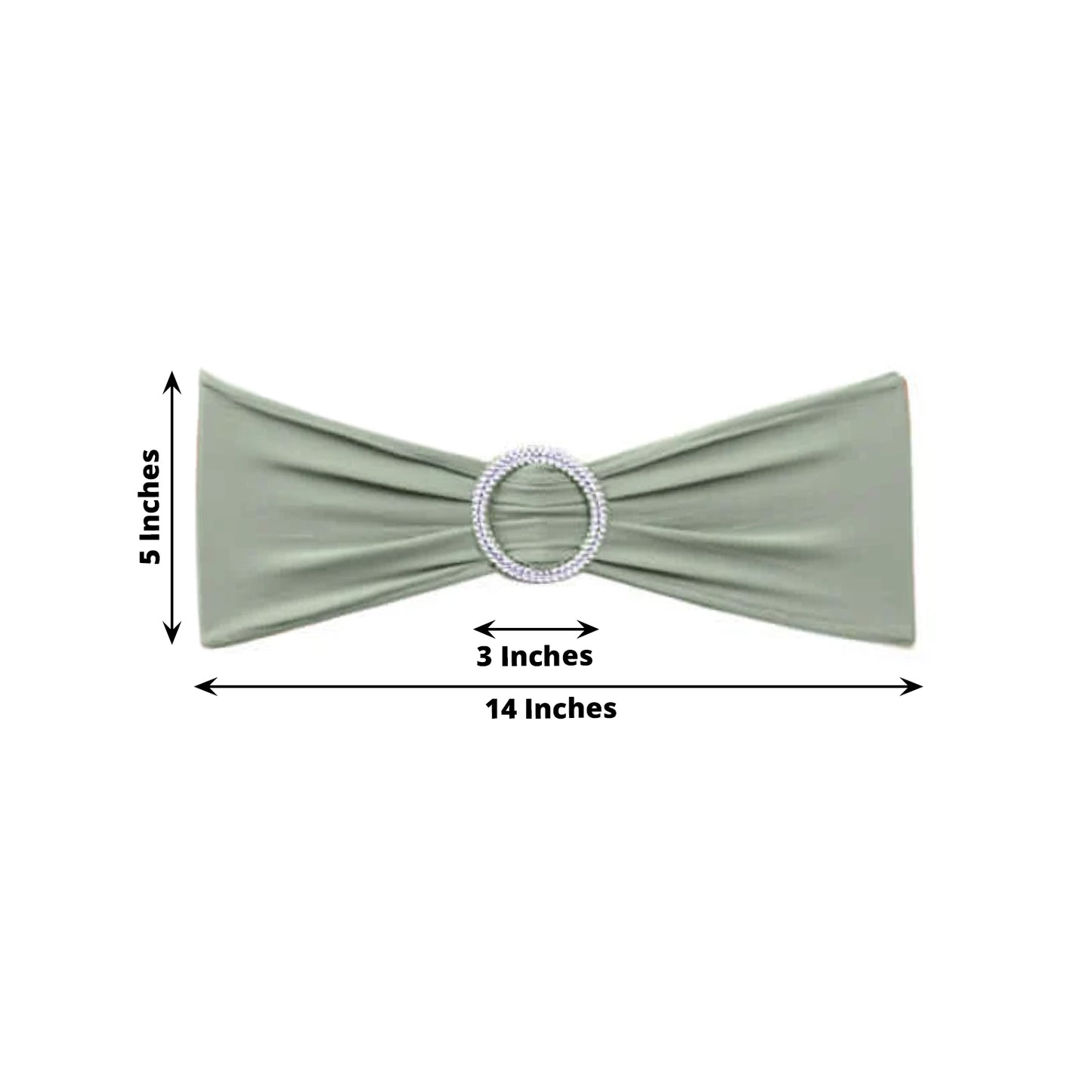 5 Pack | Sage Green Spandex Stretch Chair Sashes with Silver Diamond Ring Slide Buckle | 5"x14"