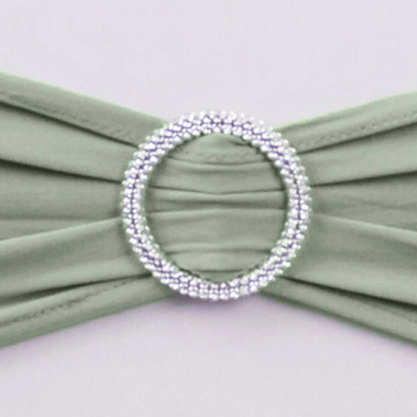 5 Pack | Sage Green Spandex Stretch Chair Sashes with Silver Diamond Ring Slide Buckle | 5"x14"