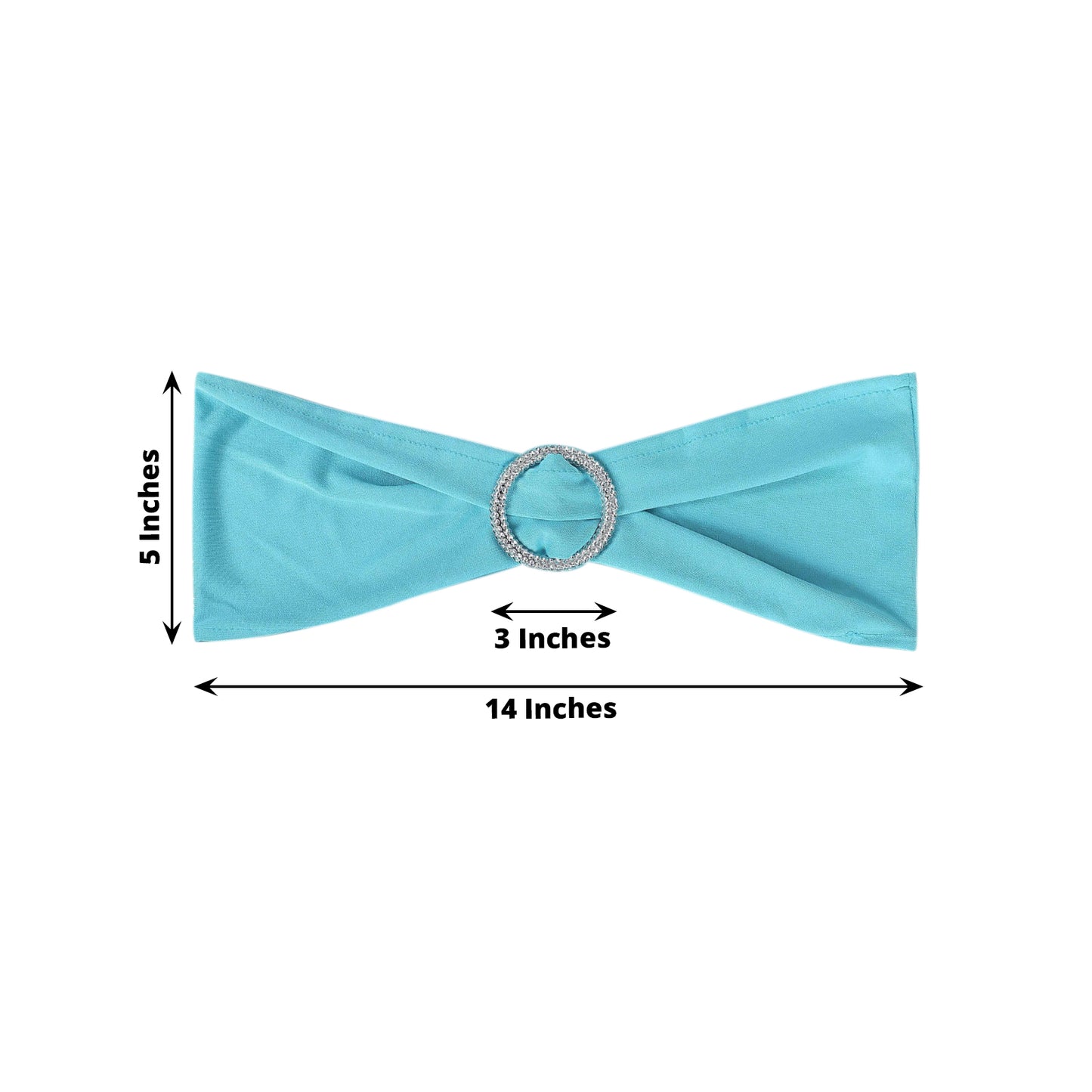 5 Pack | Turquoise Spandex Stretch Chair Sashes with Silver Diamond Ring Slide Buckle | 5"x14"