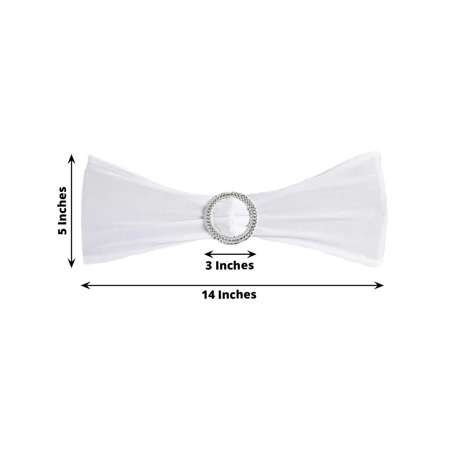 5 Pack | White Spandex Stretch Chair Sashes with Silver Diamond Ring Slide Buckle | 5"x14"