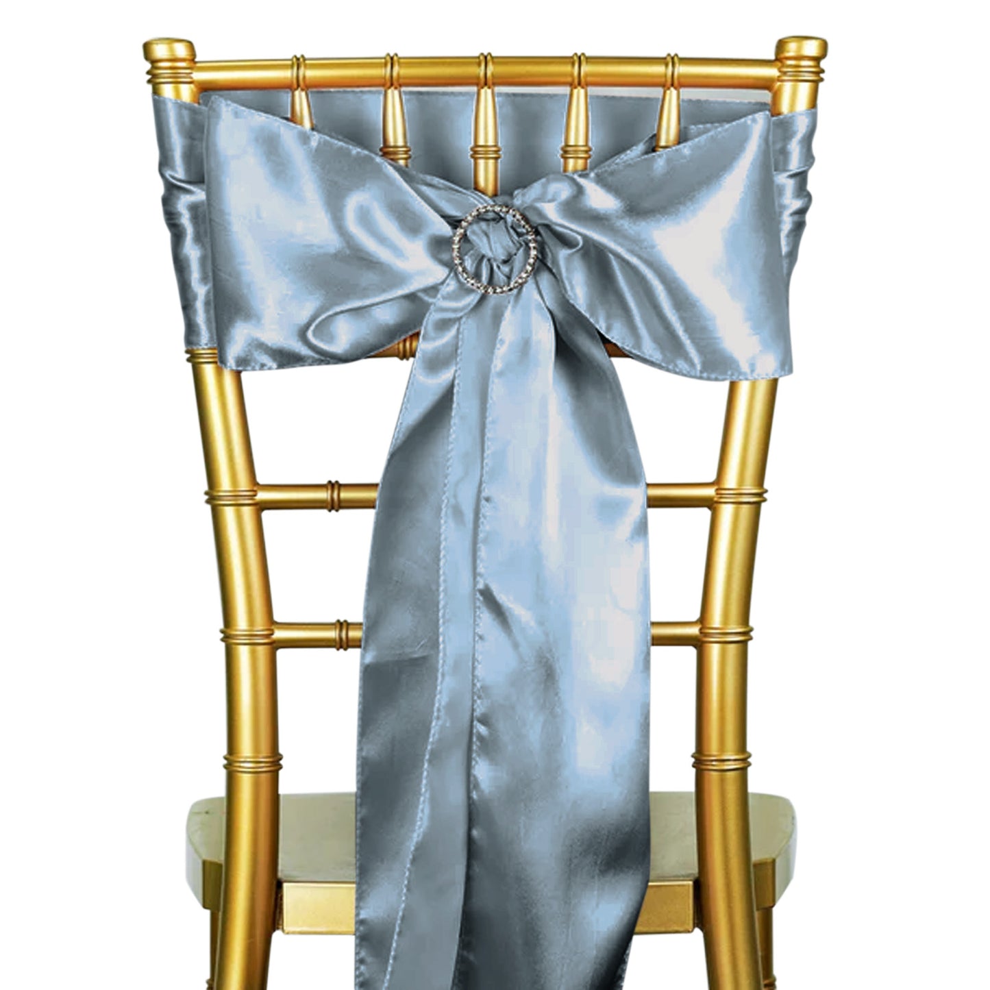 5 Pack | Dusty Blue Satin Chair Sashes | 6"x106"