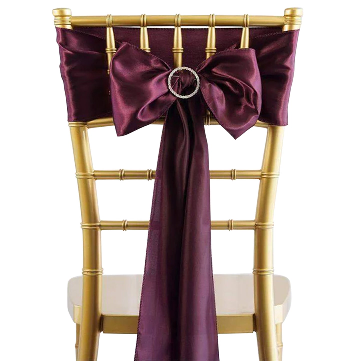 5 Pack | Eggplant Satin Chair Sashes | 6"x106"