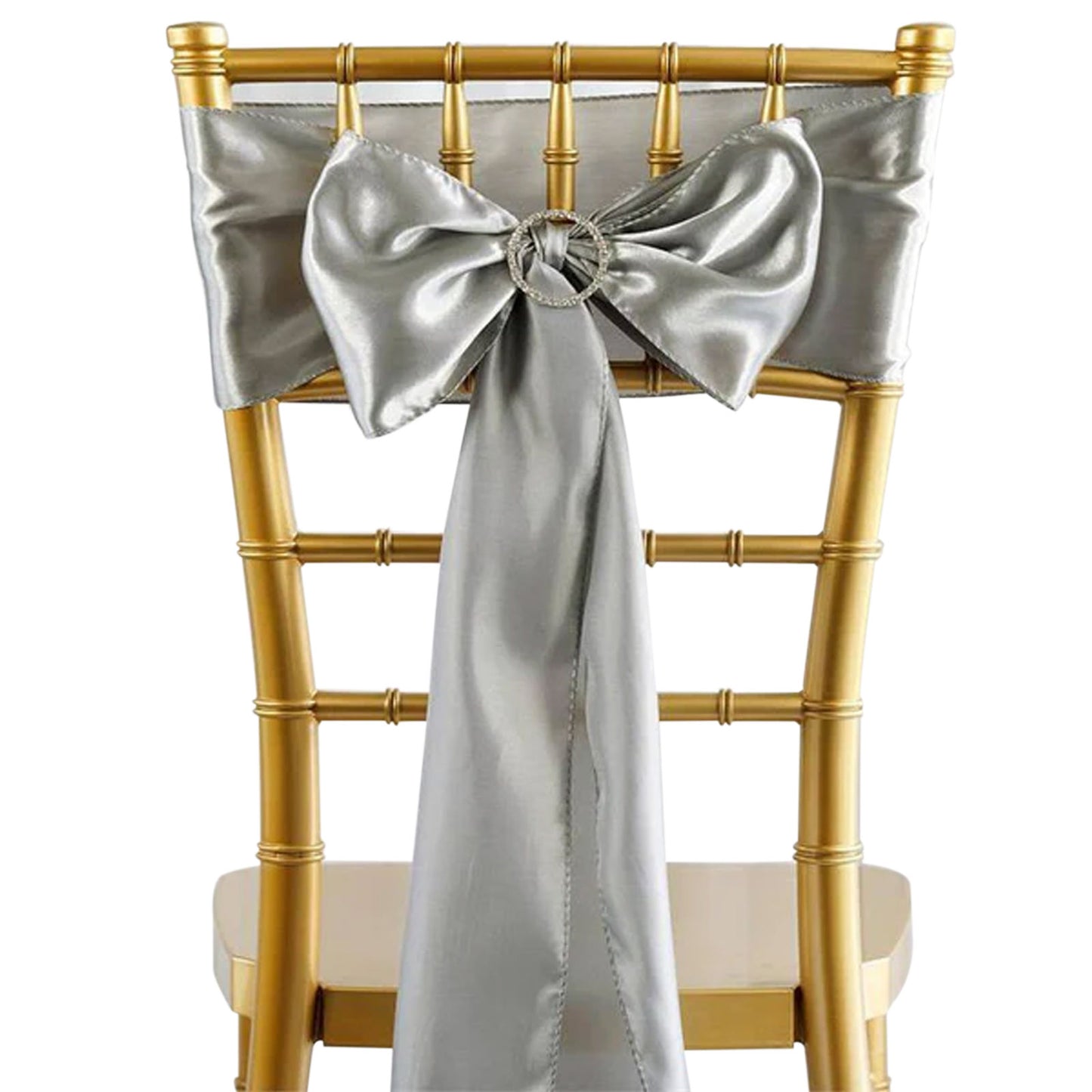 5 Pack | Silver Satin Chair Sashes | 6"x106"