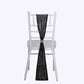 Black geometric diamond glitz sequin chair sash on a white chair.