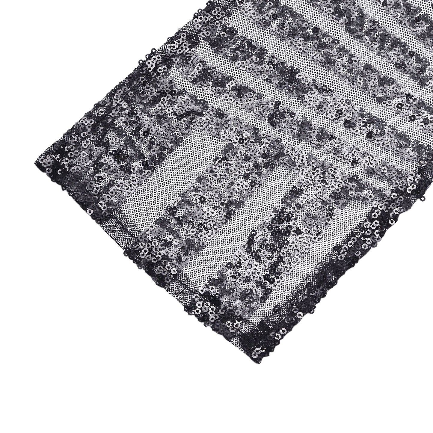 Black geometric diamond glitz sequin chair sash, 6"x 88" in a shimmering design.