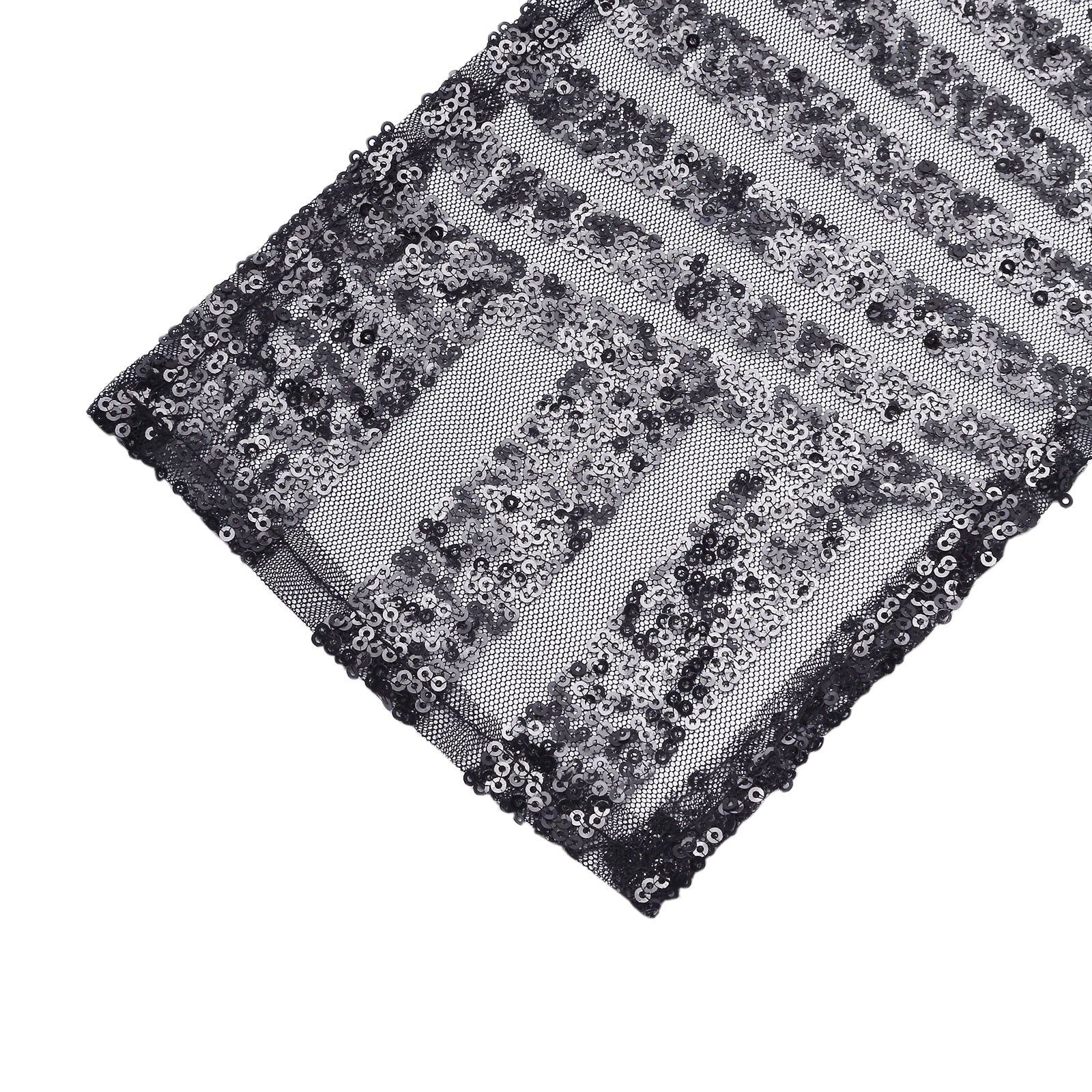 Black geometric diamond glitz sequin chair sash, 6"x 88" in a shimmering design.
