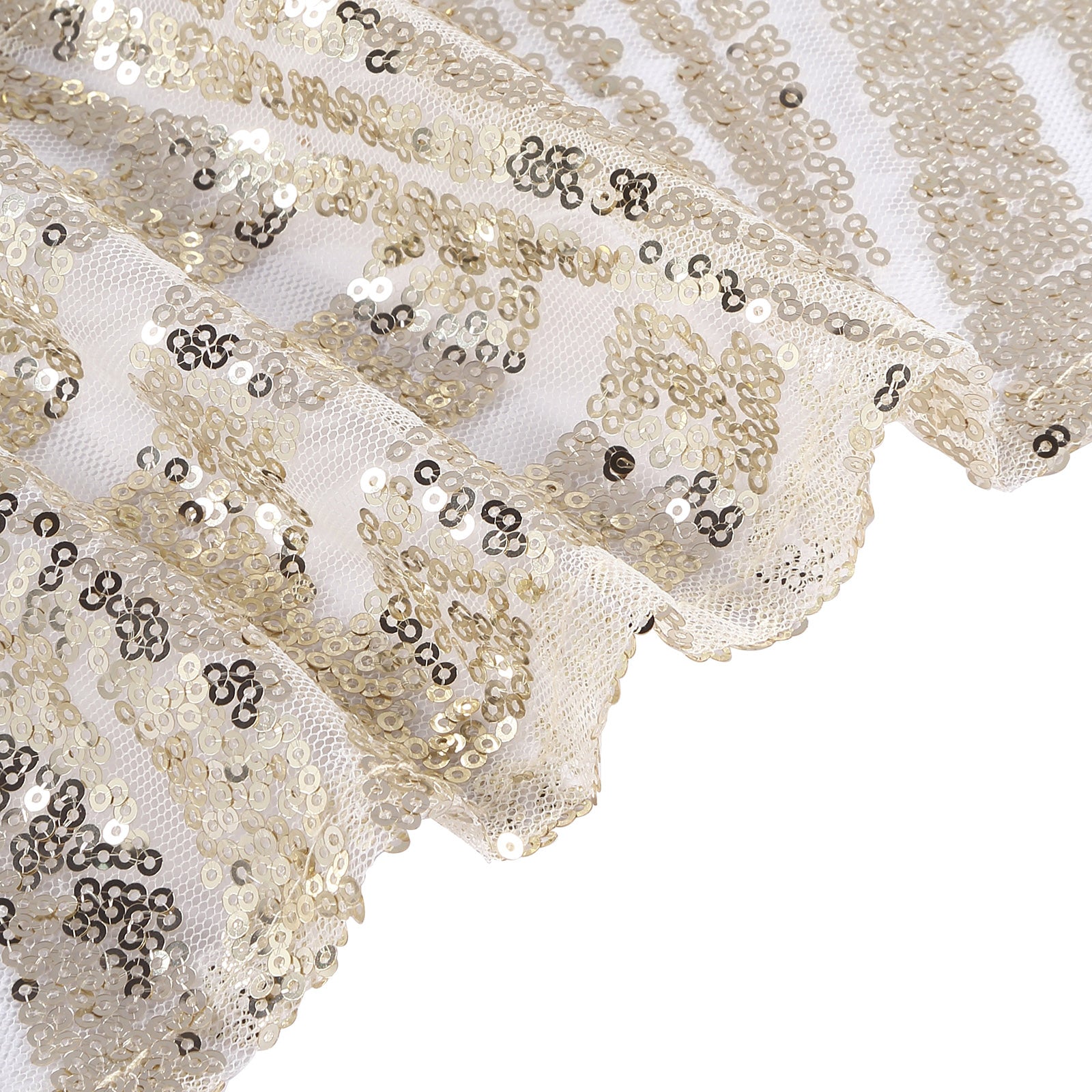 Champagne geometric diamond glitz sequin chair sashes, 6"x 88" size.