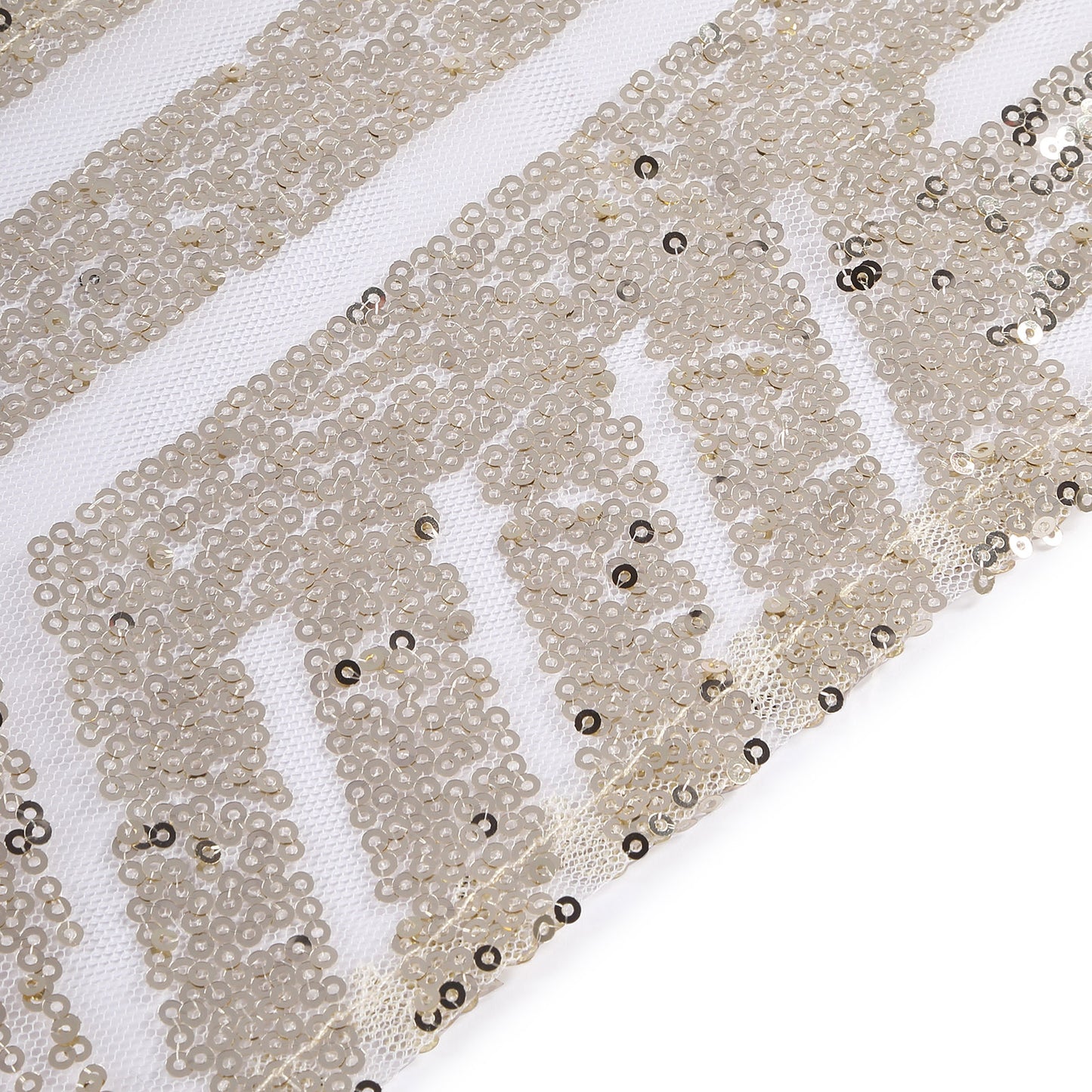Champagne geometric diamond glitz sequin chair sashes, 6"x 88".