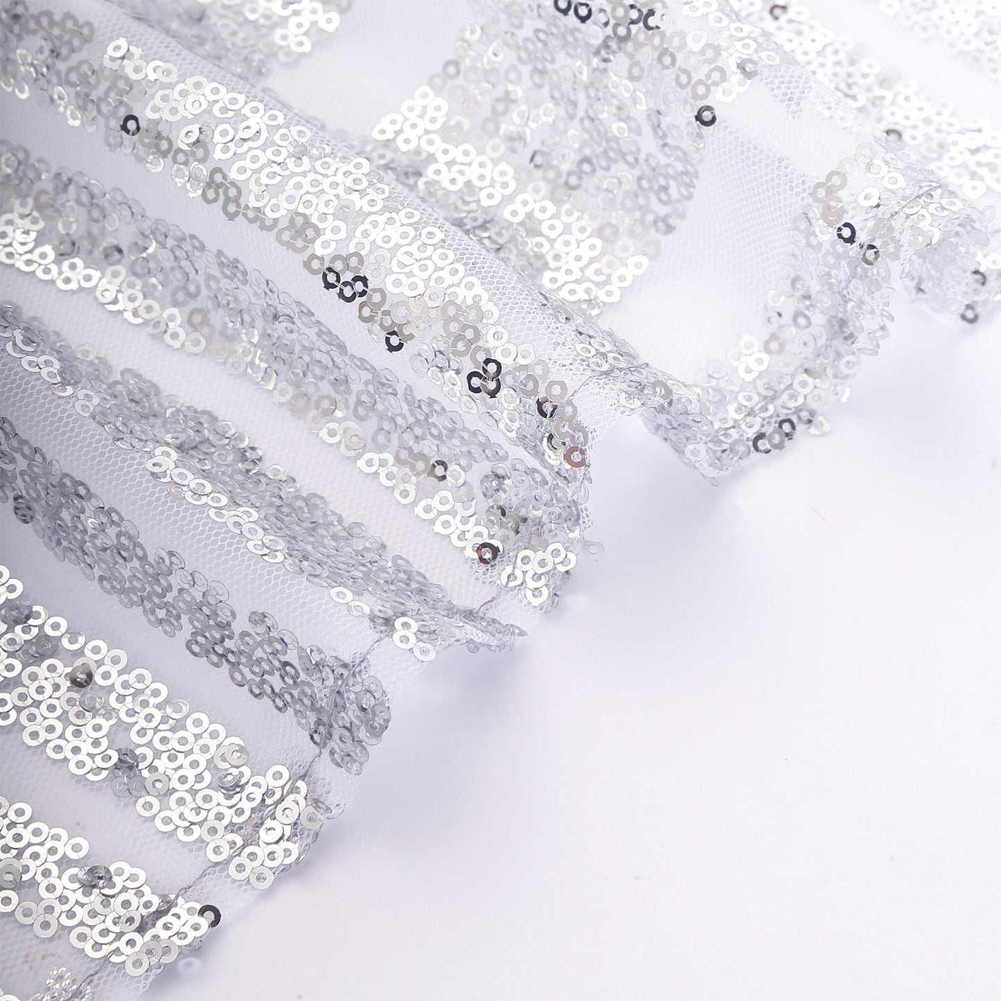 Silver geometric diamond glitz sequin chair sashes, 6"x 88".