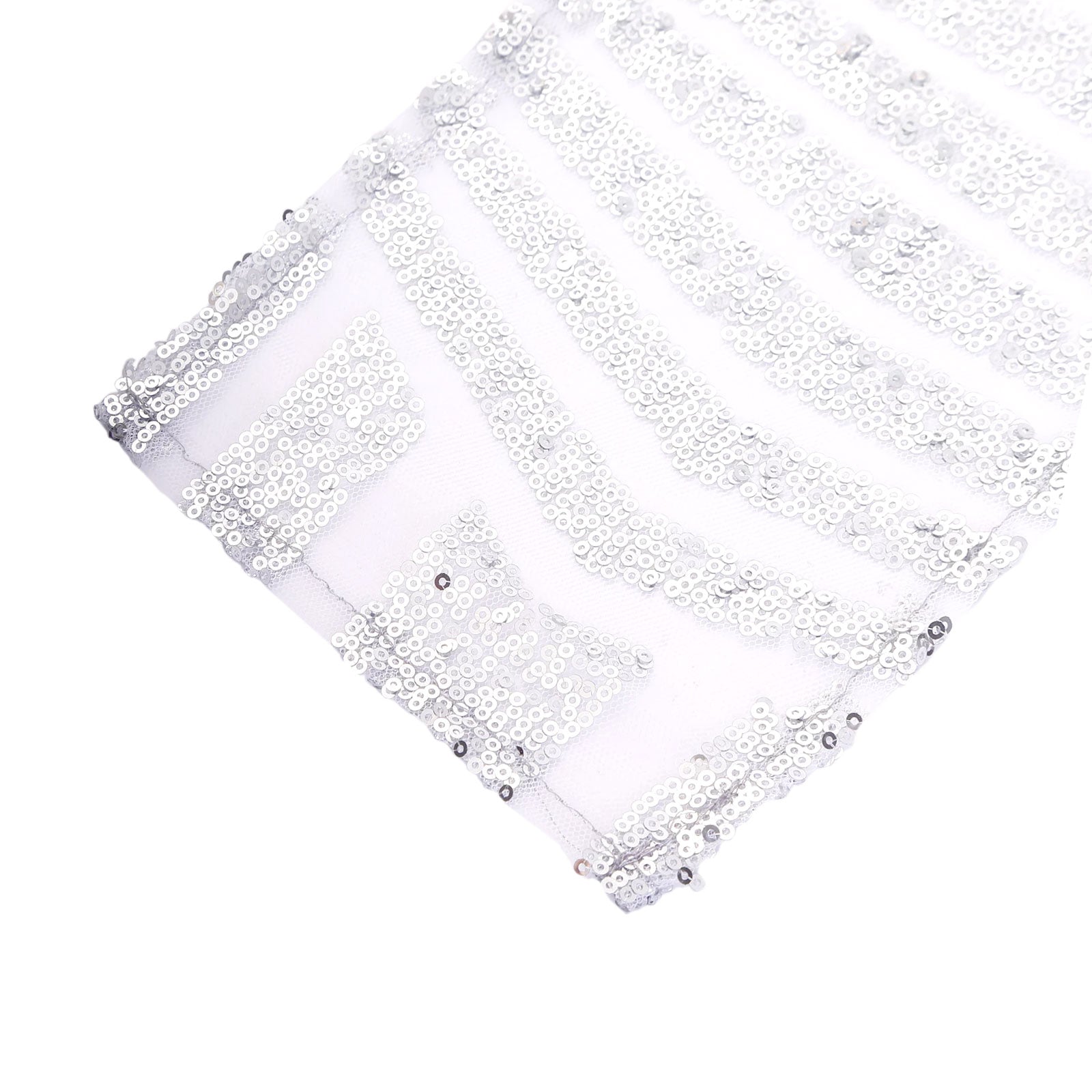Silver geometric diamond sequin chair sash, 6"x 88", pack of 5.