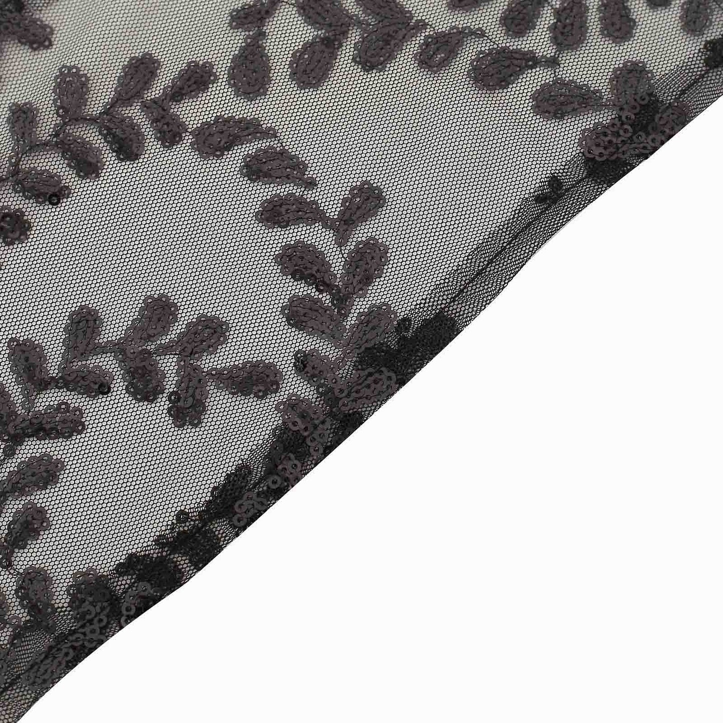 5 Pack Black Tulle Wedding Chair Sashes with Leaf Vine Embroidered Sequins - 6"x88"