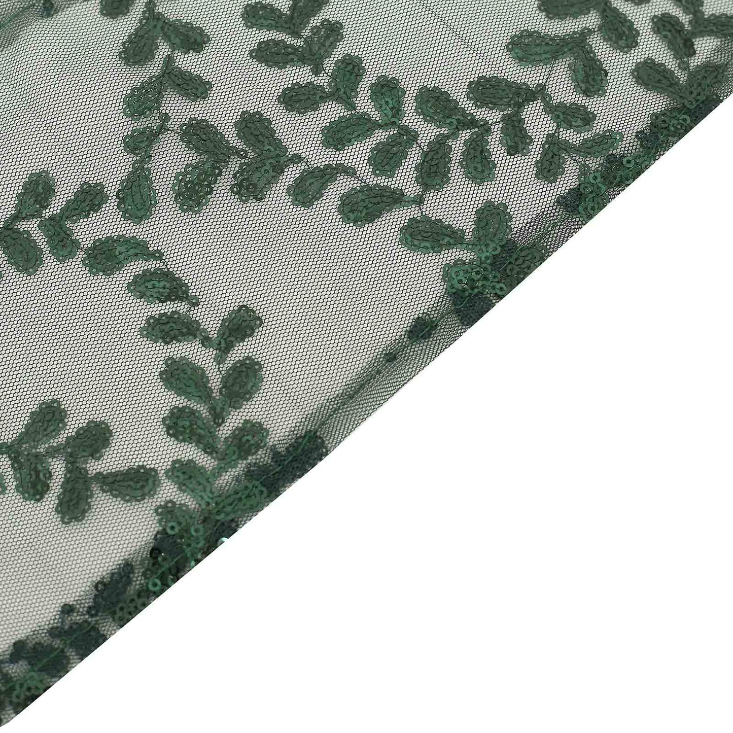 5 Pack Hunter Emerald Green Tulle Wedding Chair Sashes with Leaf Vine Embroidered Sequins - 6"x88"