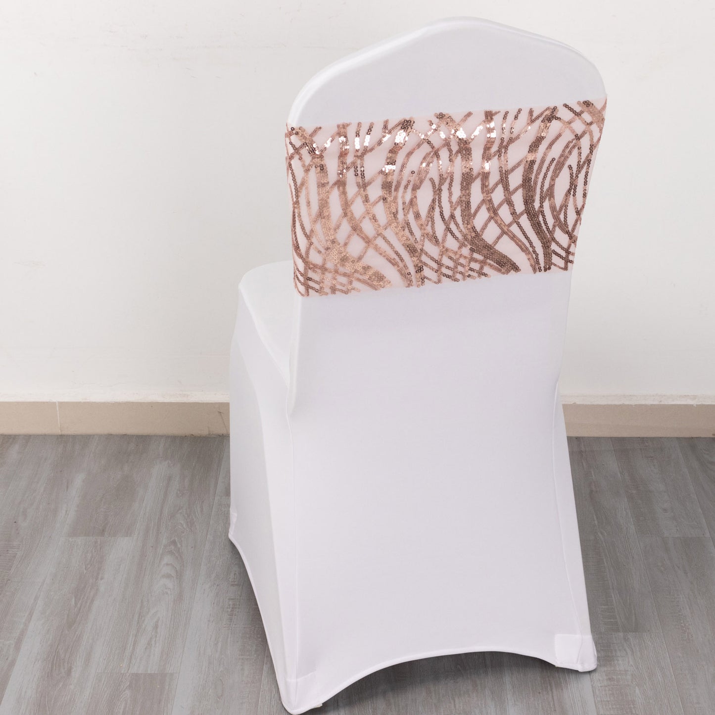 5 Pack Rose Gold Wave Chair Sash Bands With Embroidered Sequins