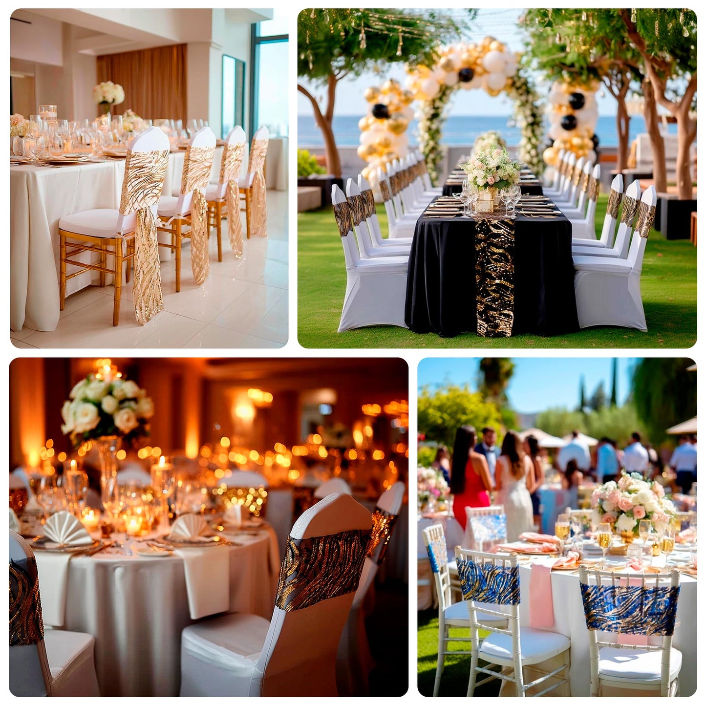 5 Pack Wave Chair Sash Bands With Embroidered Sequins