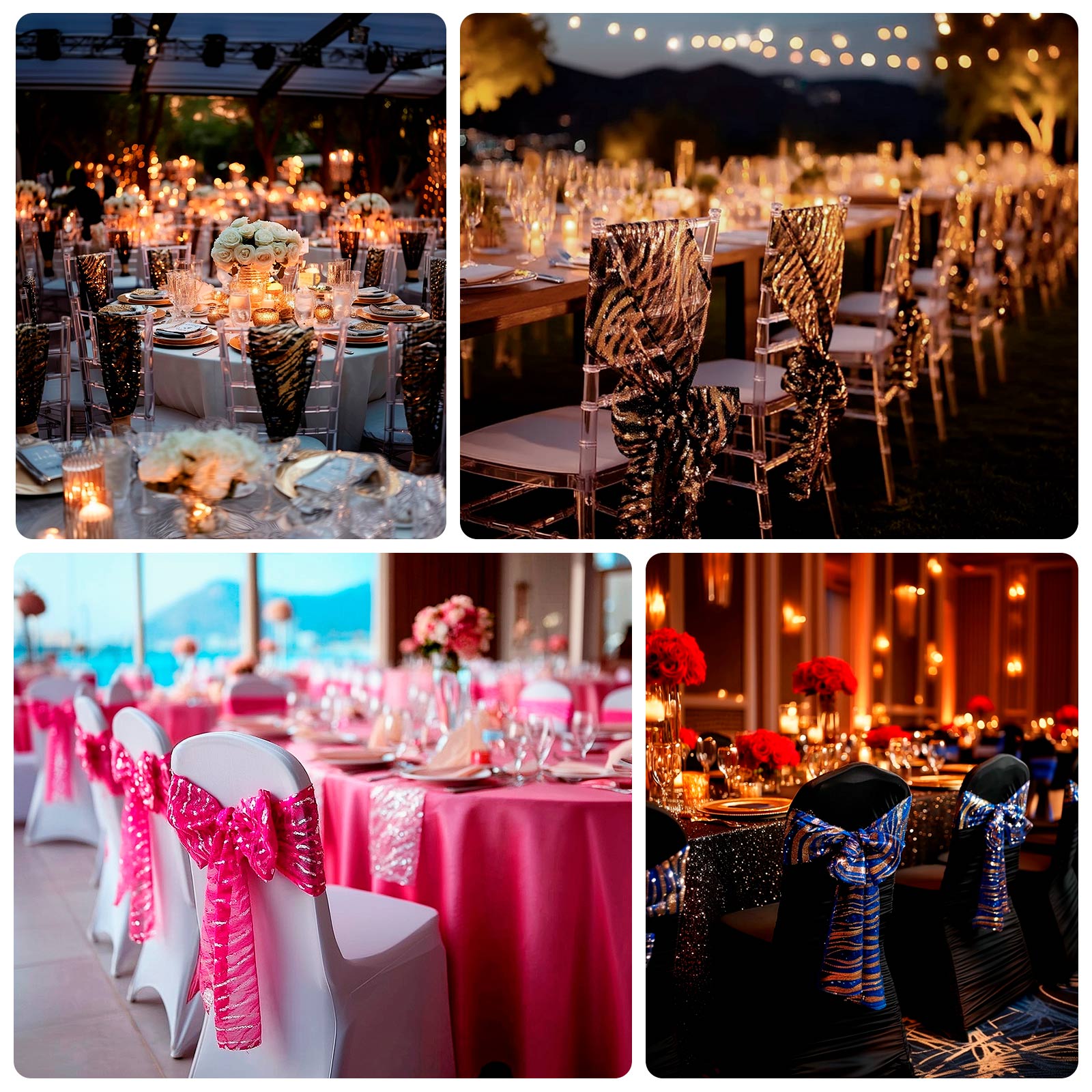 5 Pack 6"x88" Wave Embroidered Sequin Mesh Chair Sashes