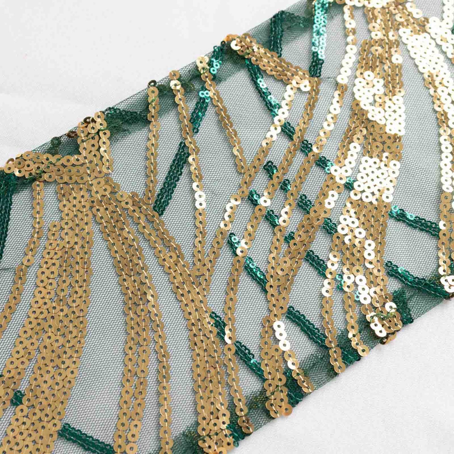 Hunter emerald green and gold wave embroidered sequin chair sash.