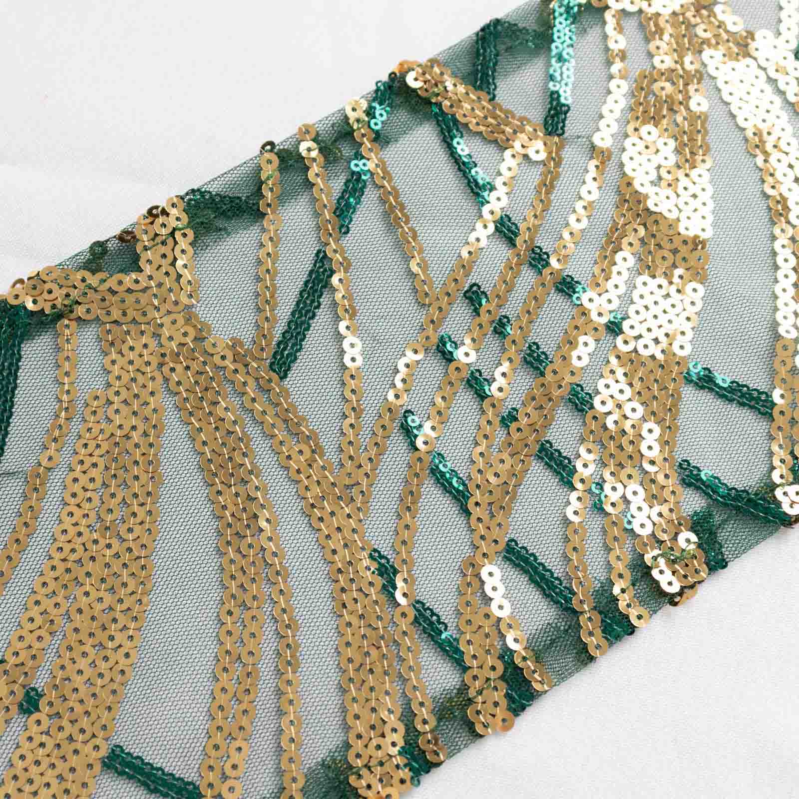 Hunter emerald green and gold wave embroidered sequin chair sash.
