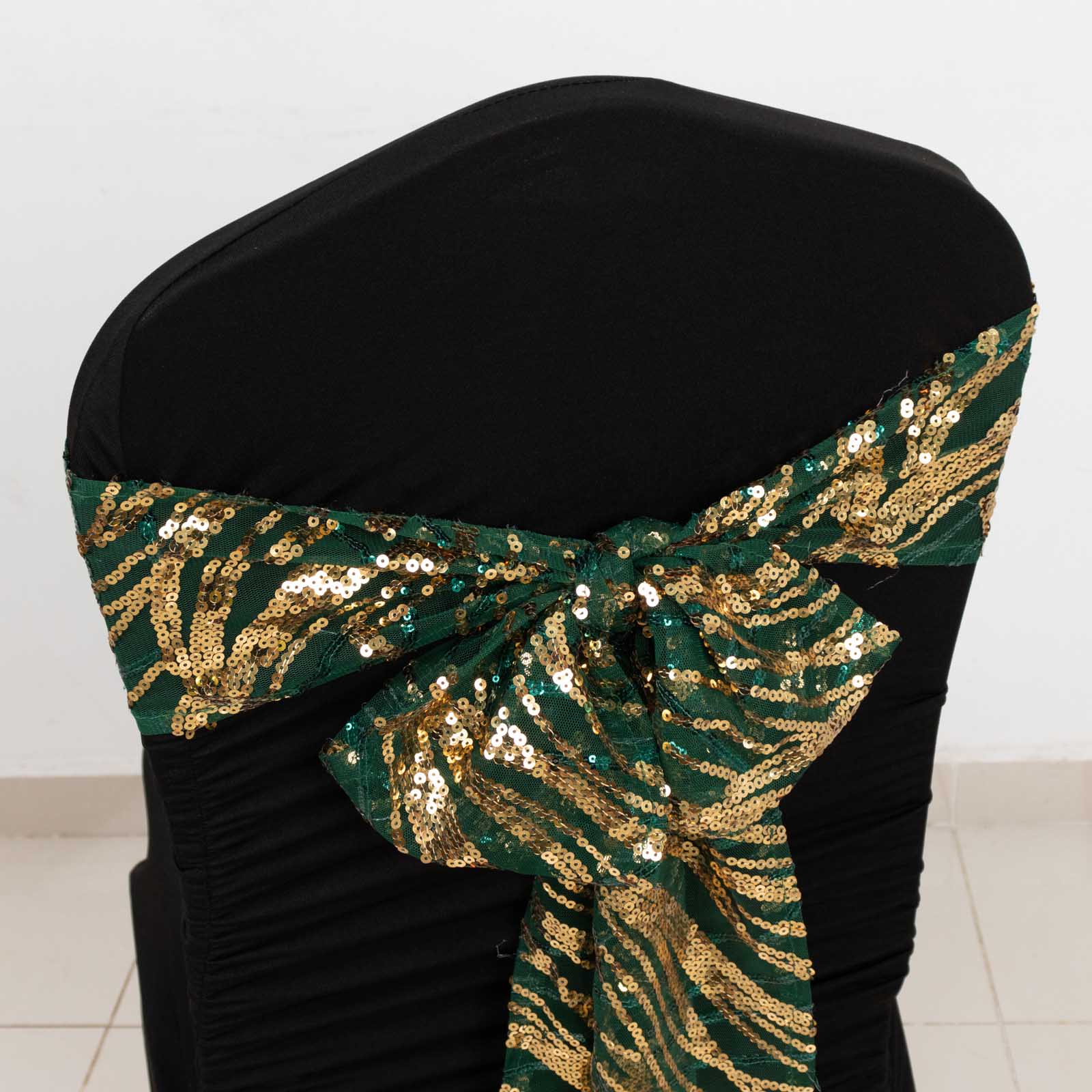 Hunter emerald green and gold wave embroidered sequin chair sash.