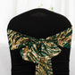 Hunter emerald green and gold wave sequin chair sash on a black chair.