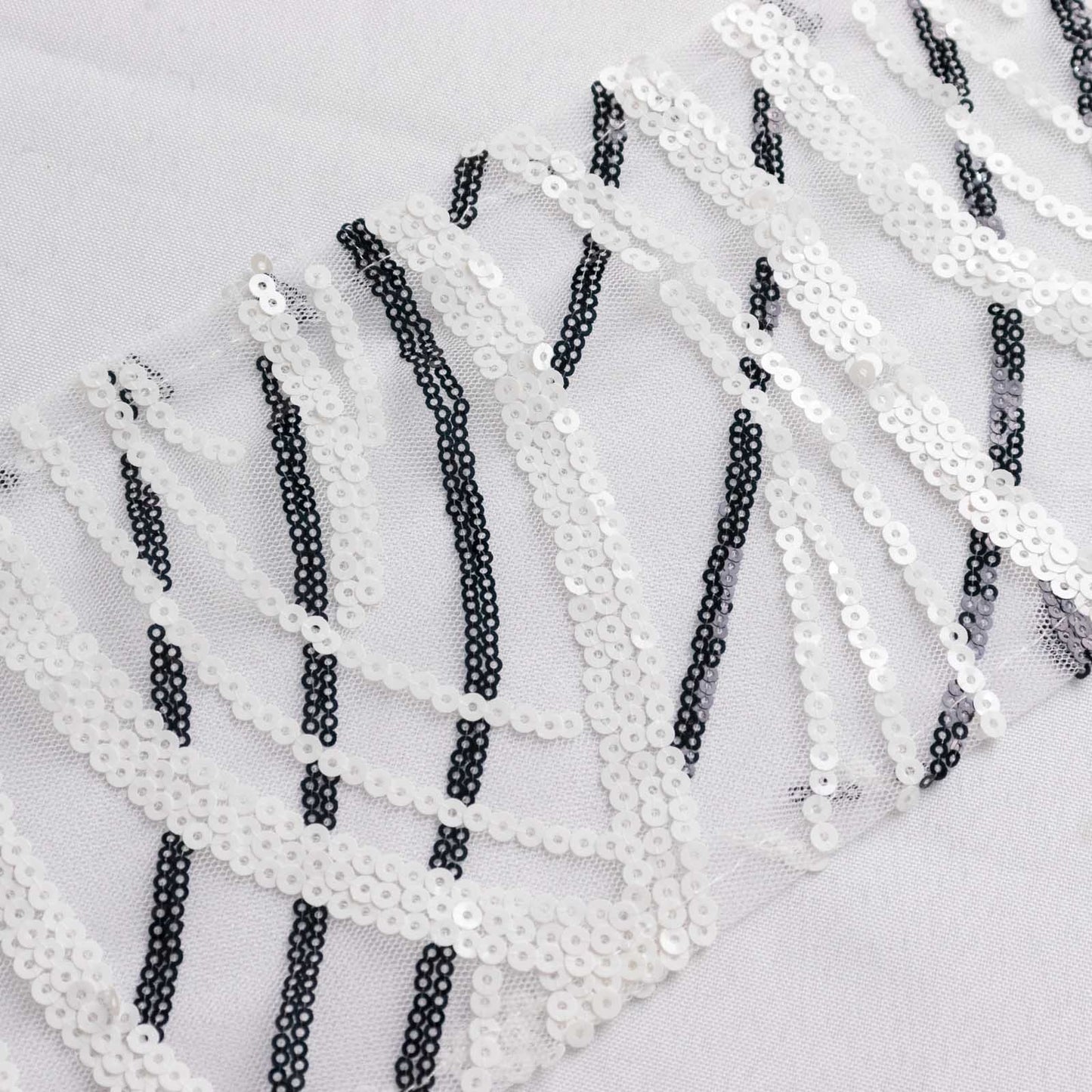 White and black wave embroidered sequin chair sashes, 5 pack.