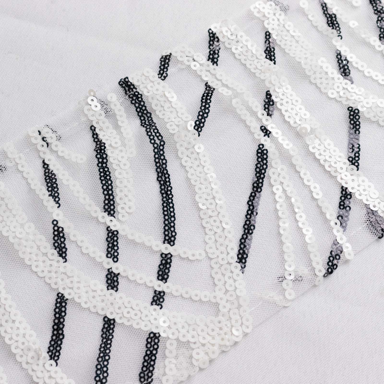 White and black wave embroidered sequin chair sashes, 5 pack.