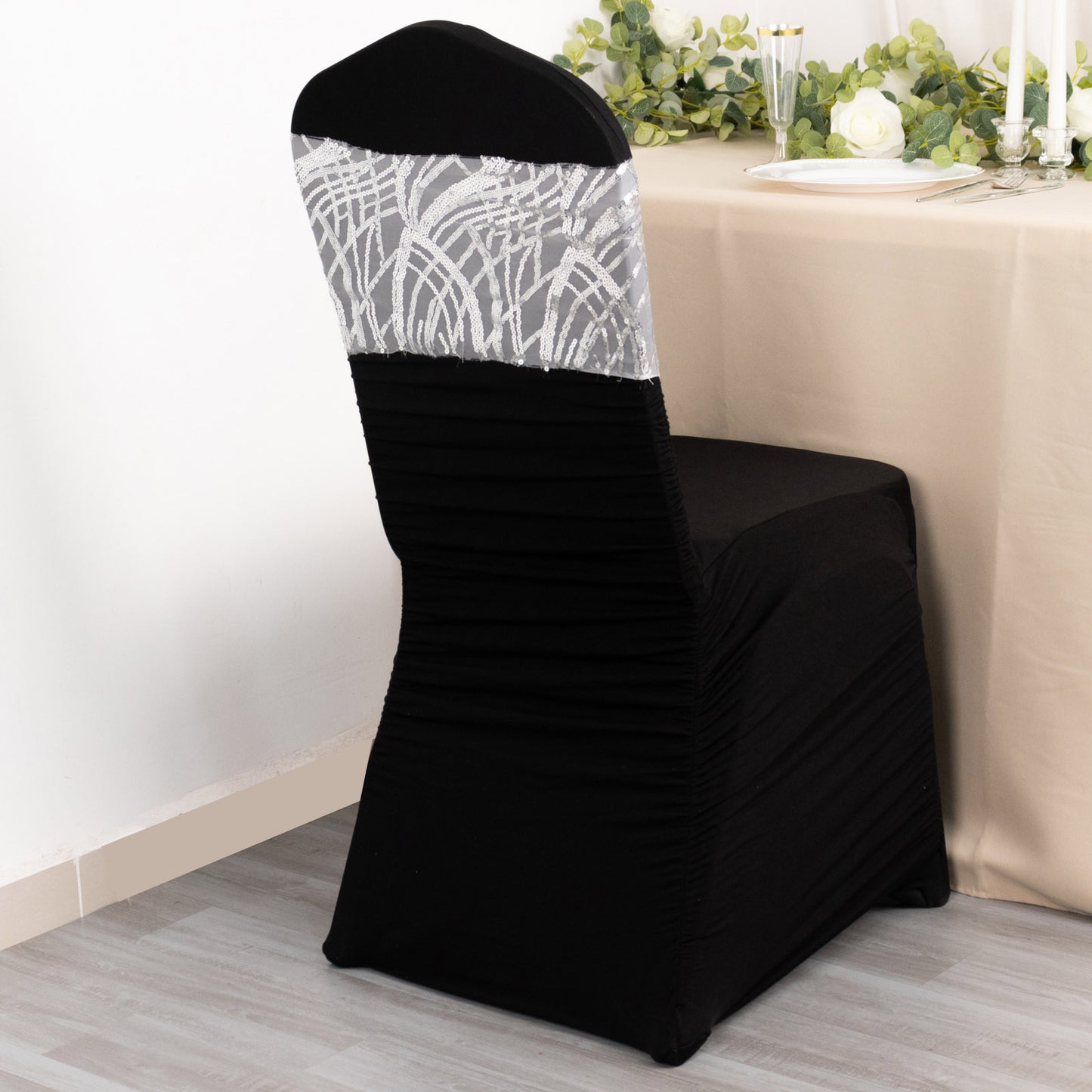 5 Pack Silver Wave Chair Sash Bands With Embroidered Sequins