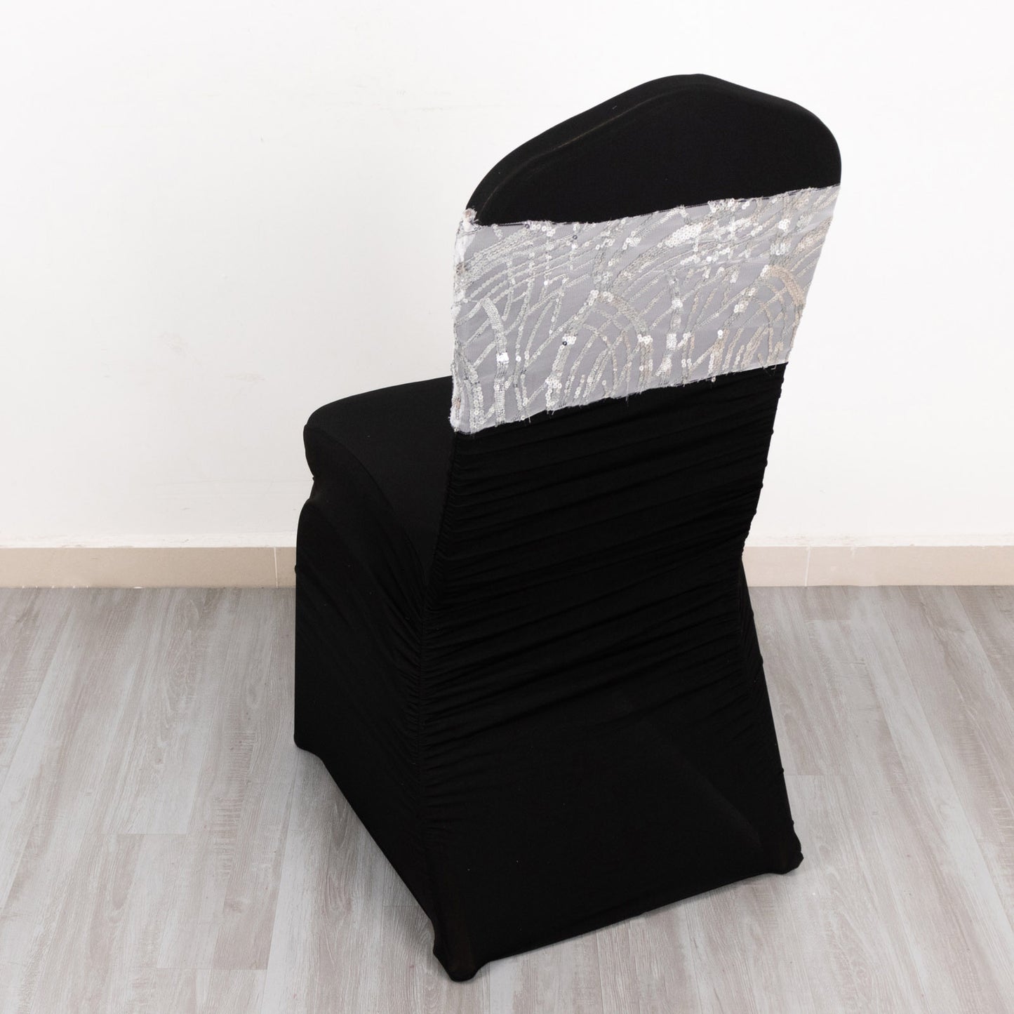 5 Pack Silver Wave Chair Sash Bands With Embroidered Sequins
