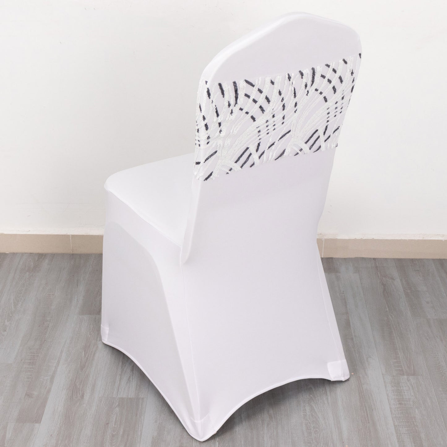 5 Pack White Black Wave Chair Sash Bands With Embroidered Sequins