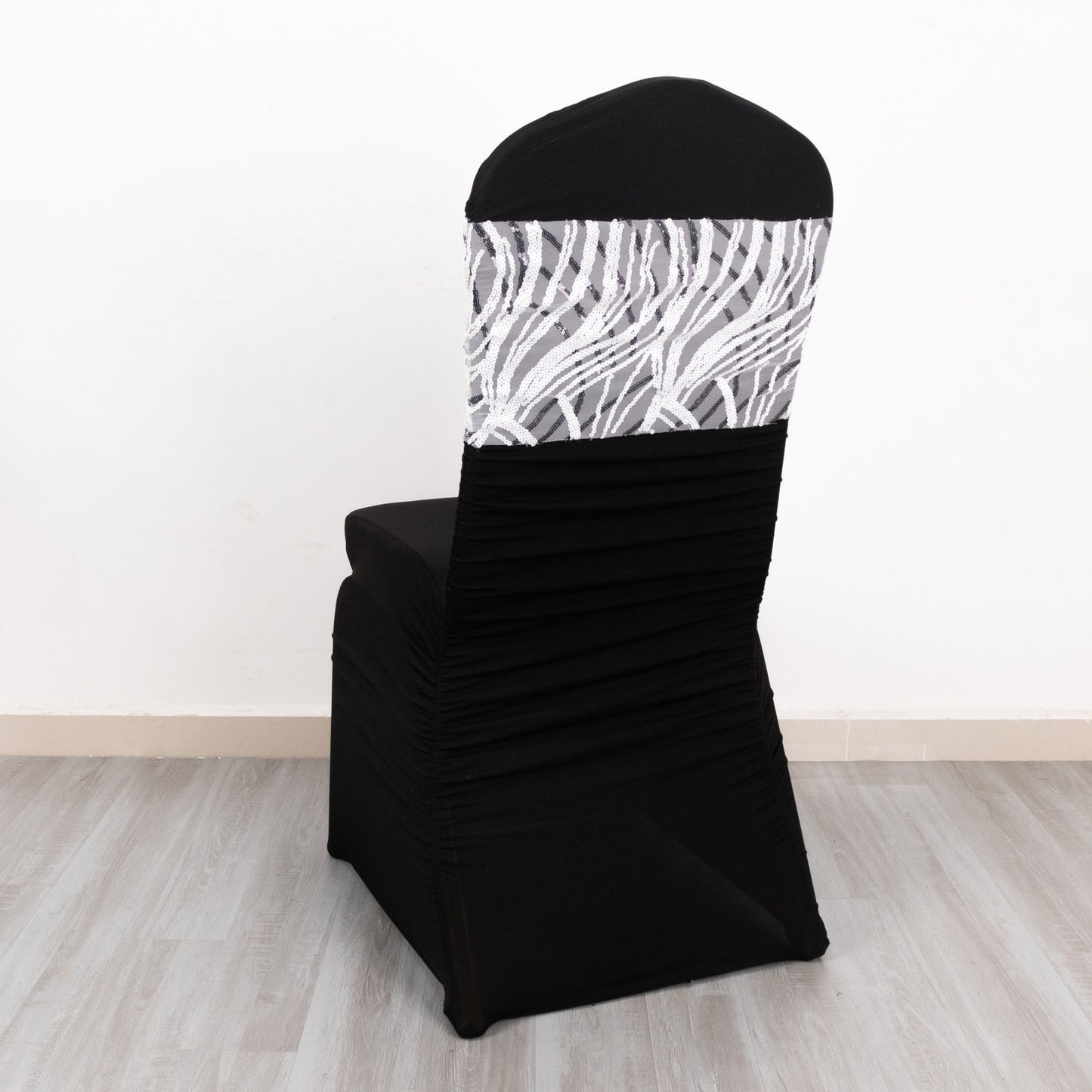 5 Pack White Black Wave Chair Sash Bands With Embroidered Sequins