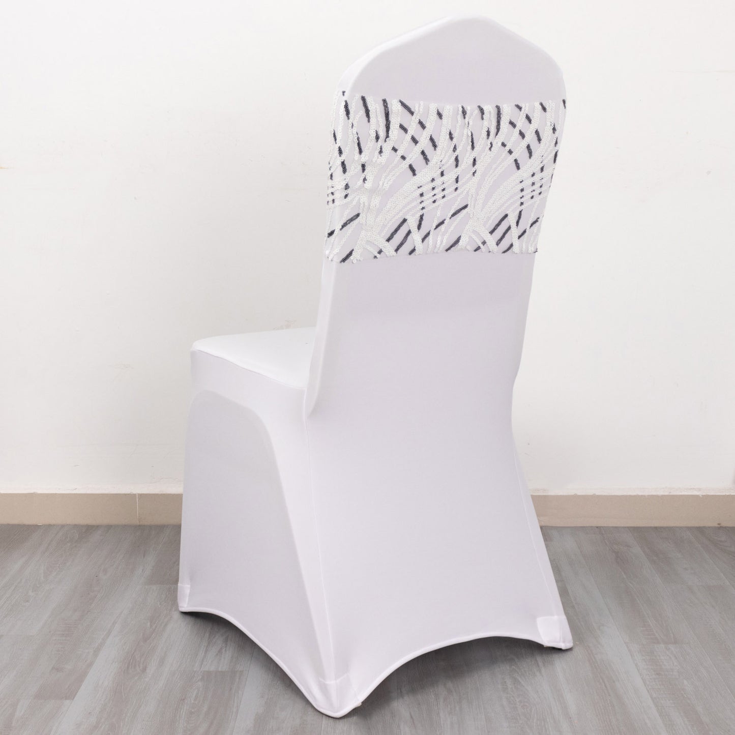 5 Pack White Black Wave Chair Sash Bands With Embroidered Sequins