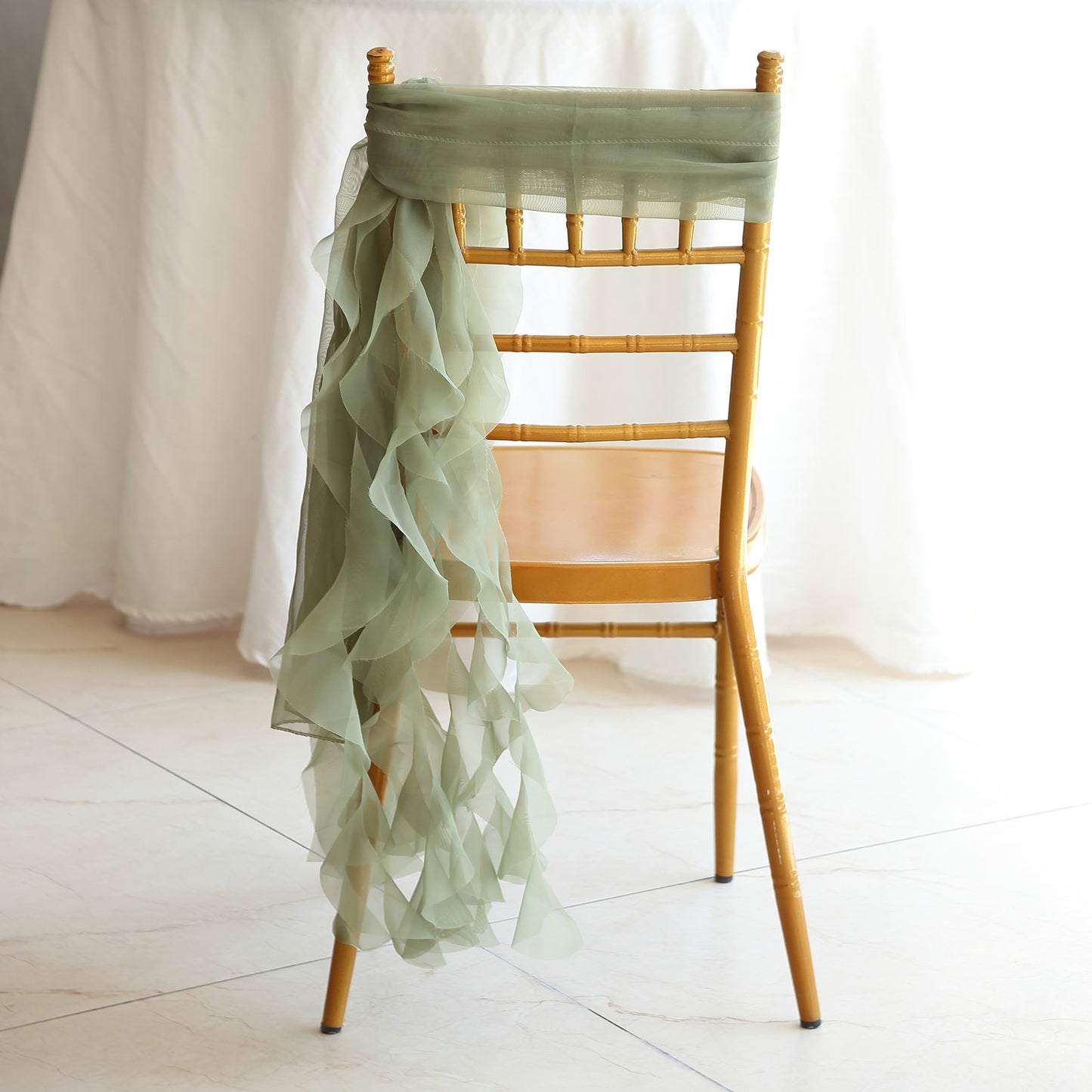 Dusty Sage Green Chiffon Curly Chair Sash